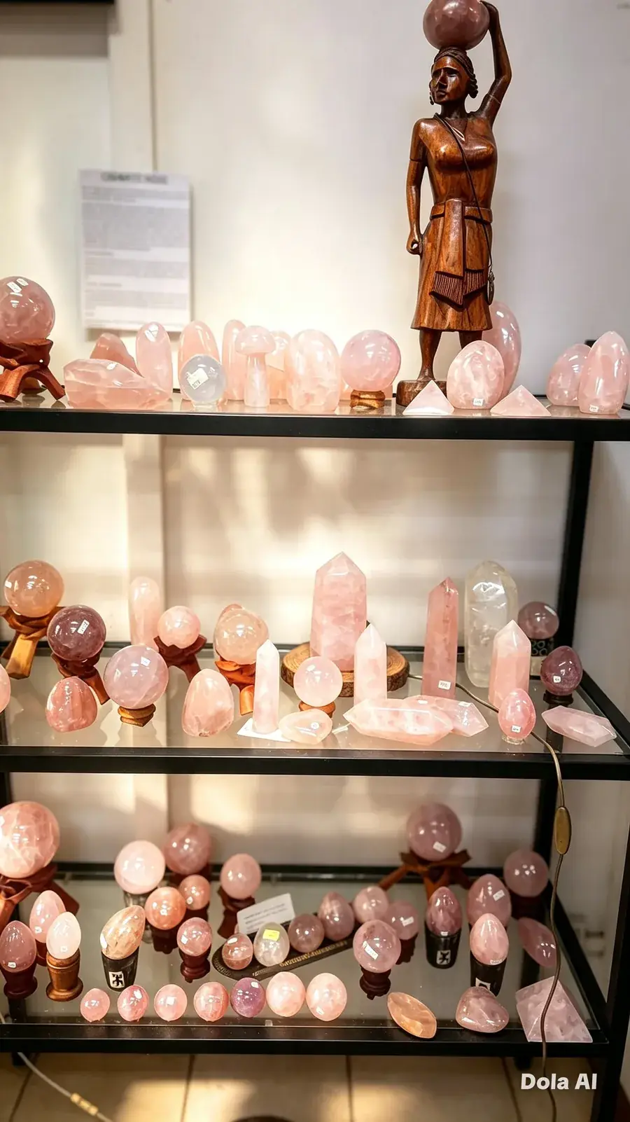 Présentoir minéraux roses