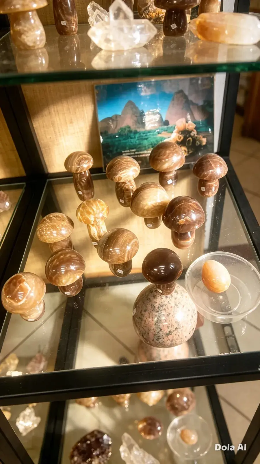 Vitrine champignons minéraux